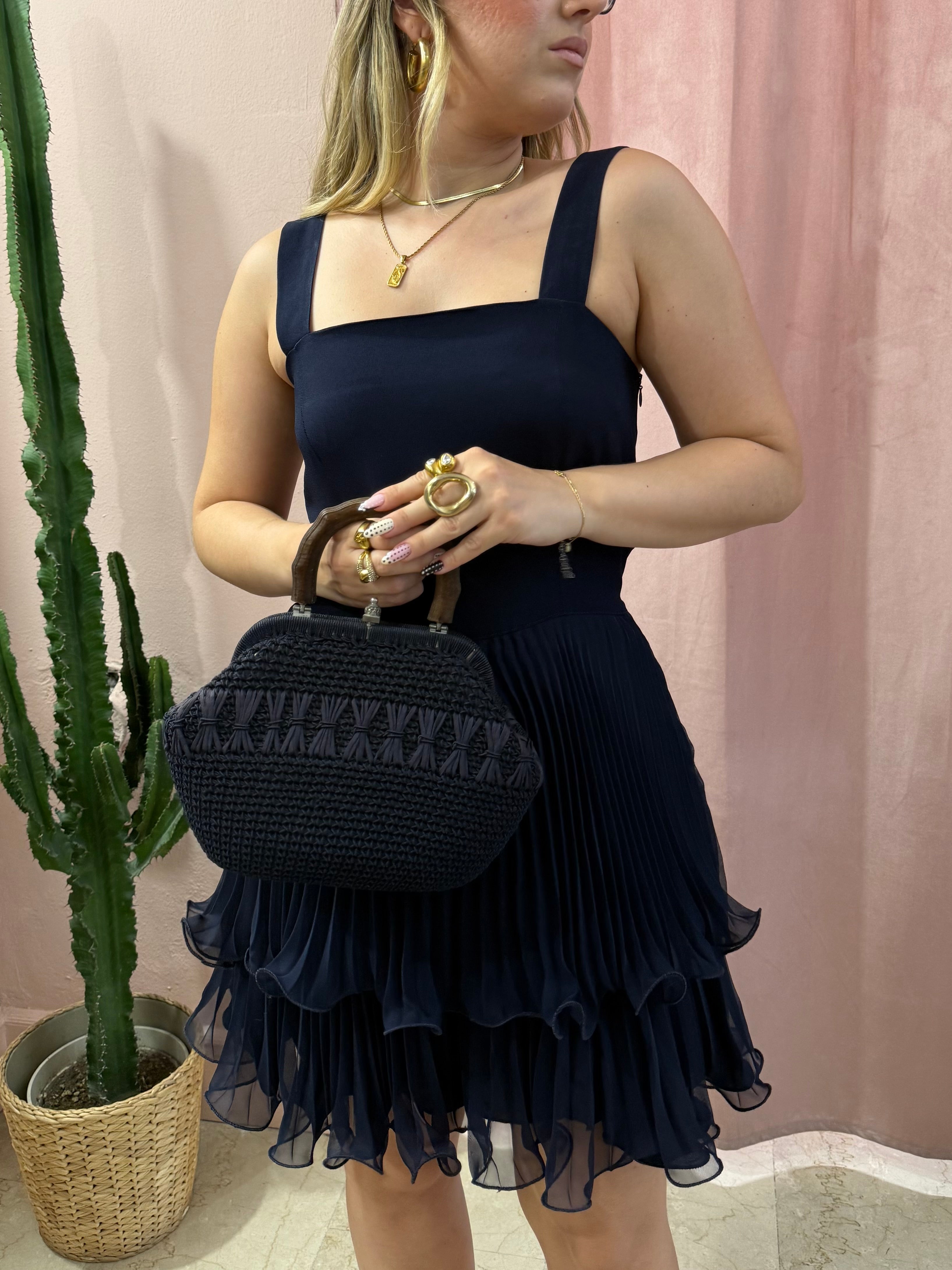 Vestitino vintage blu notte con drappeggi