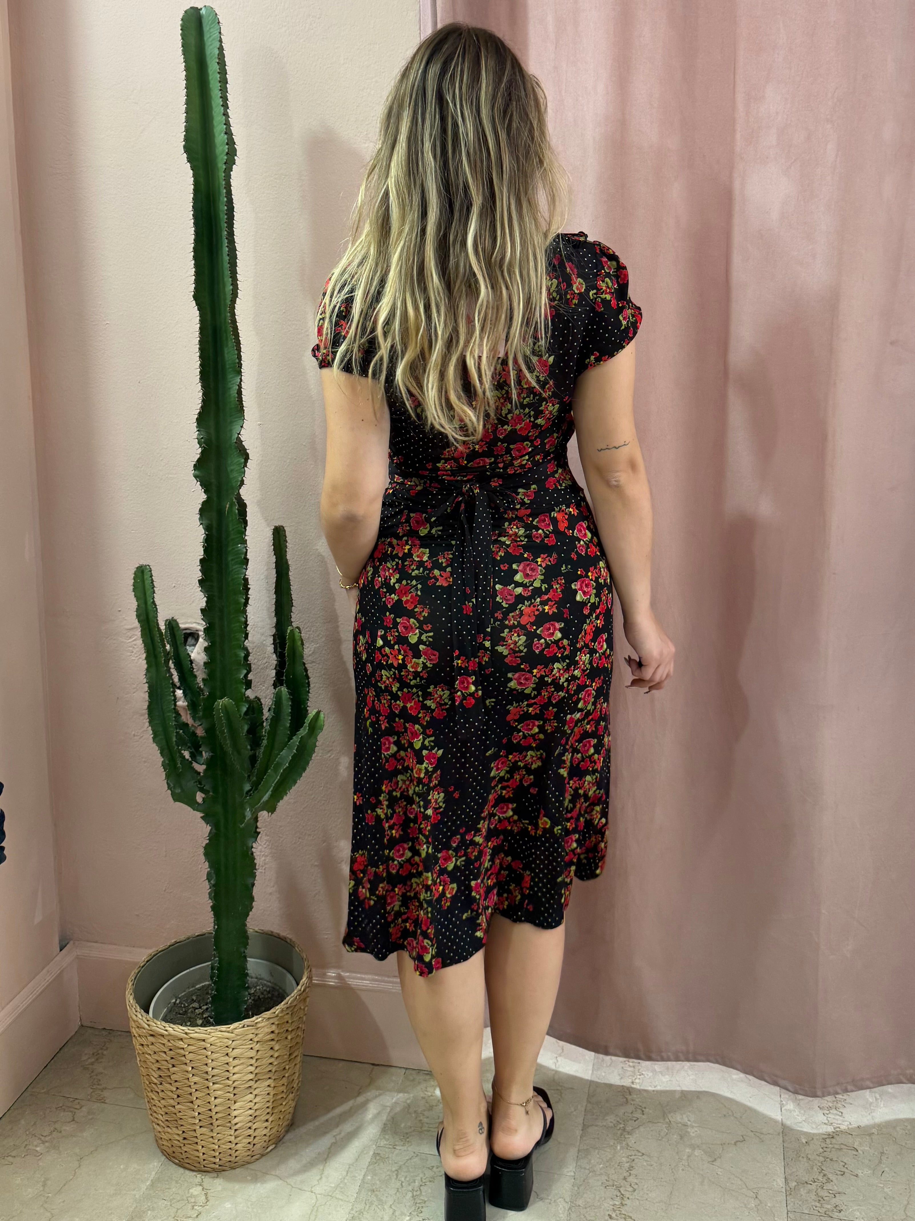 Vestito 00s nero fantasia rose