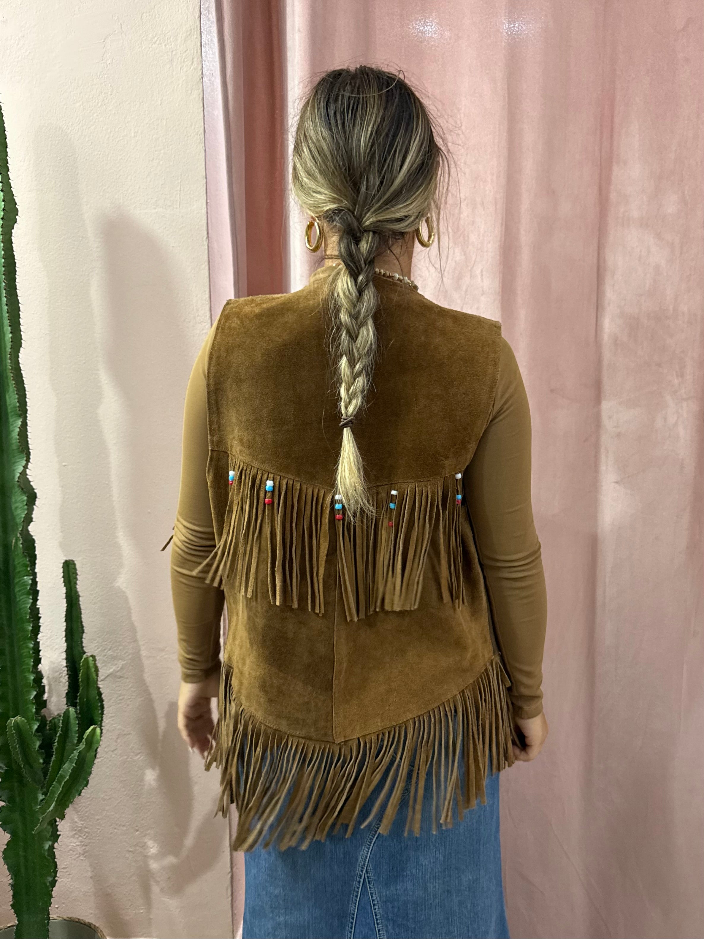 Gilet con frange in vera pelle
