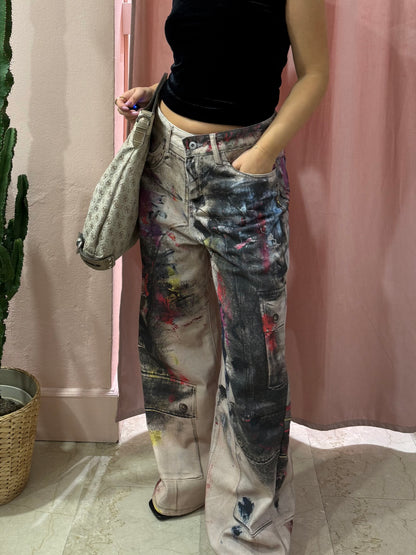 Pantalone wide leg effetto vernice