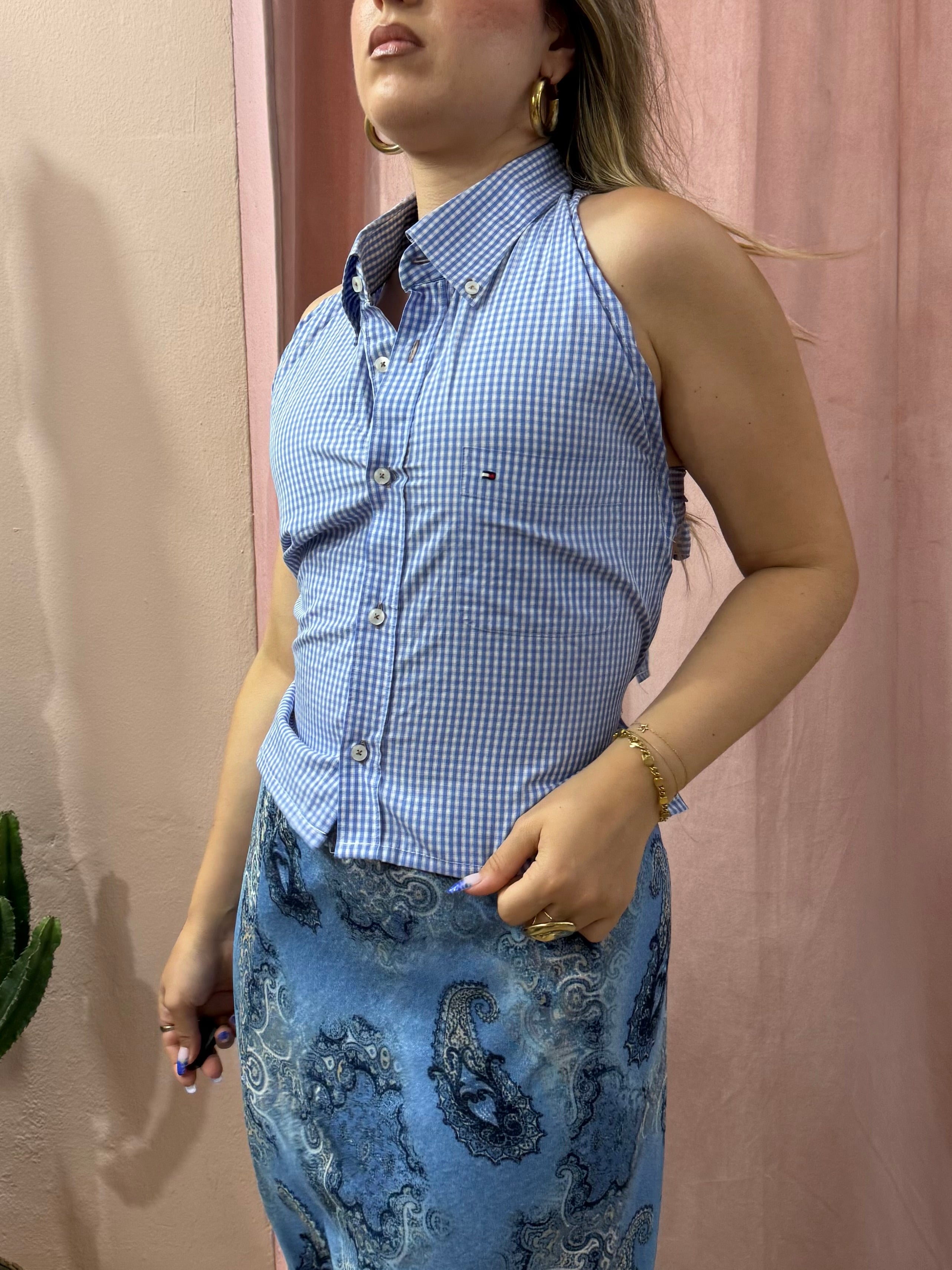 Top Tommy hilfiger upcycling vichy azzurro