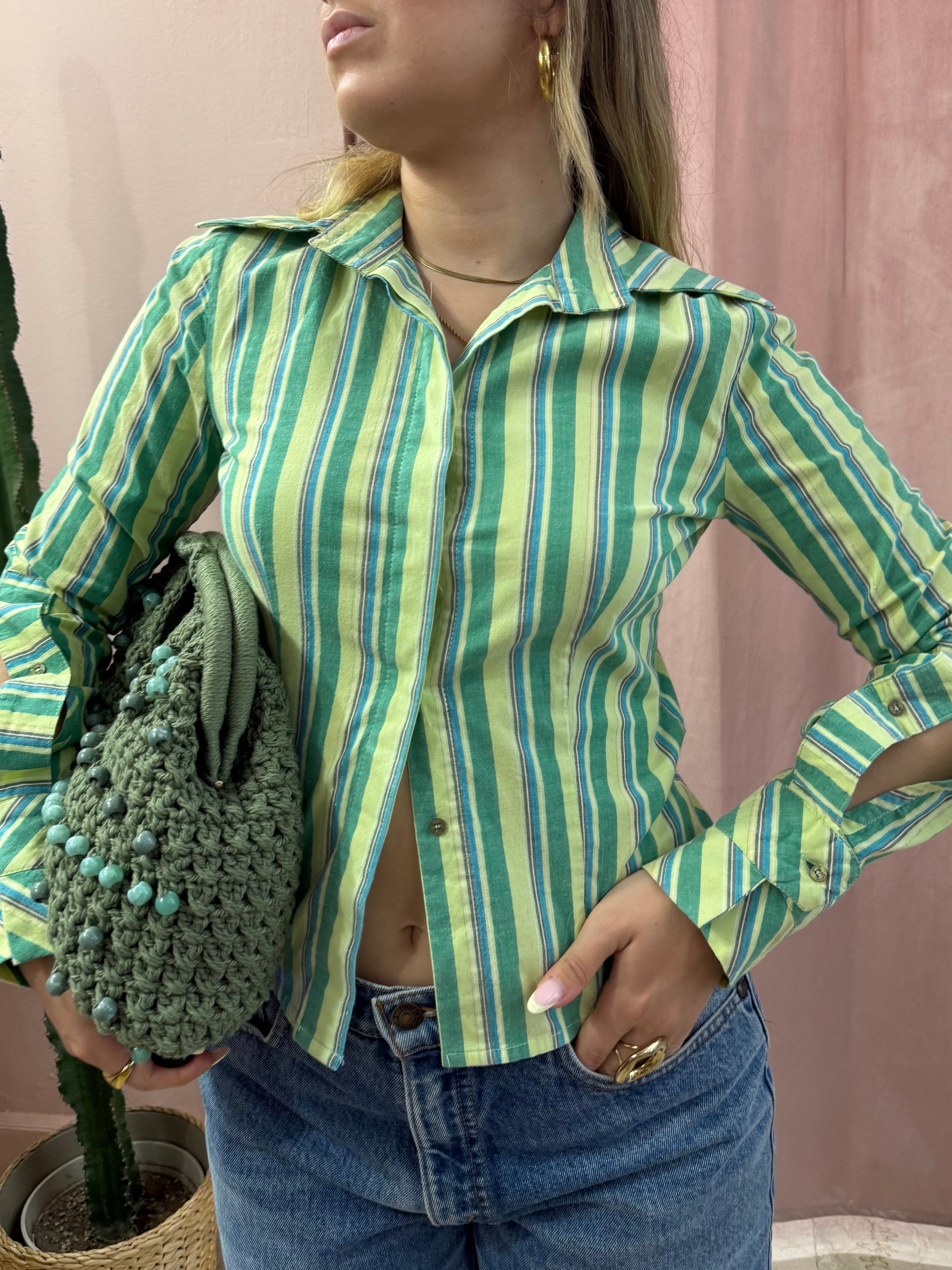Camicia 00s verde a righe