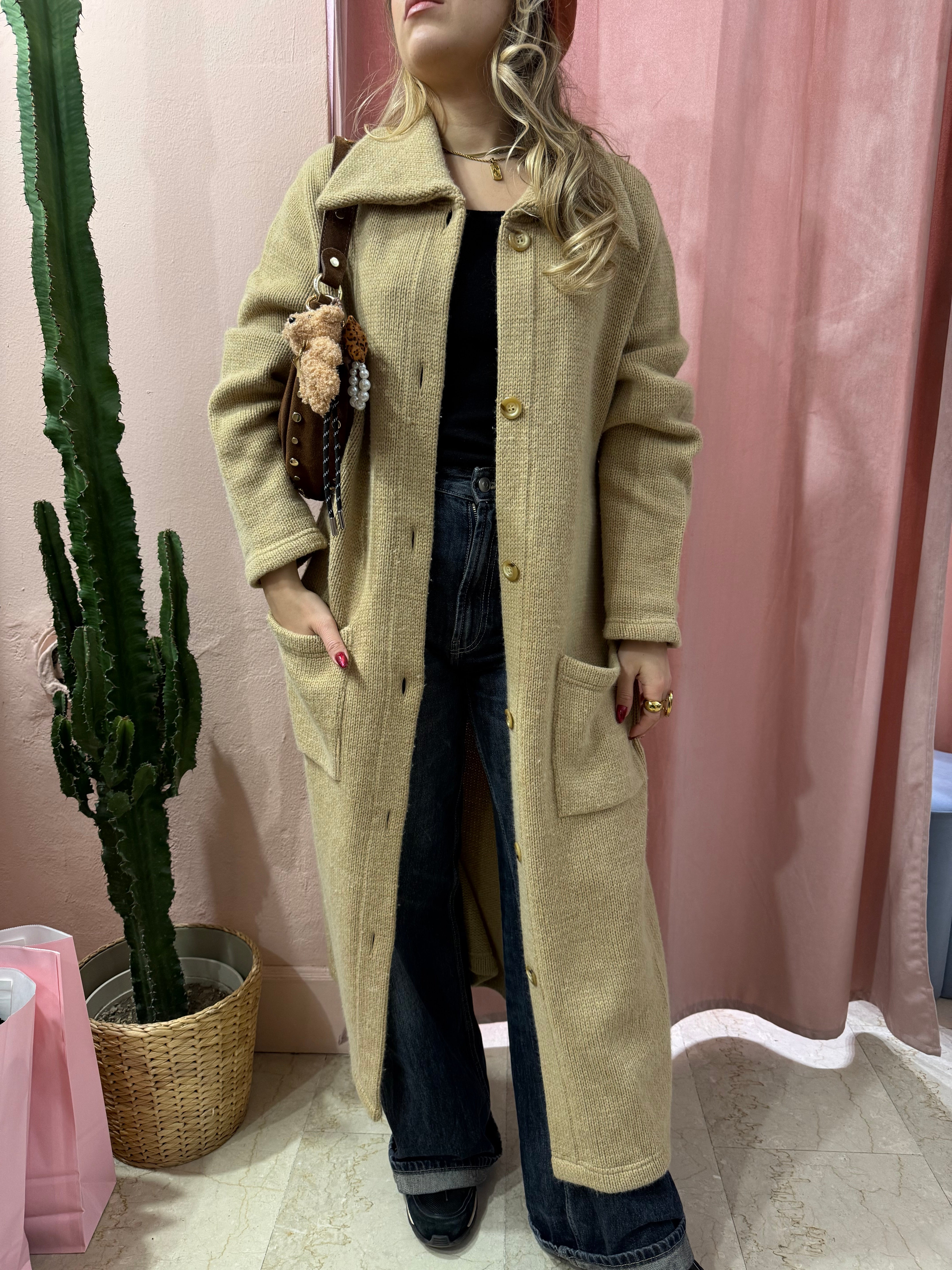 Maxi cardigan beige in lana