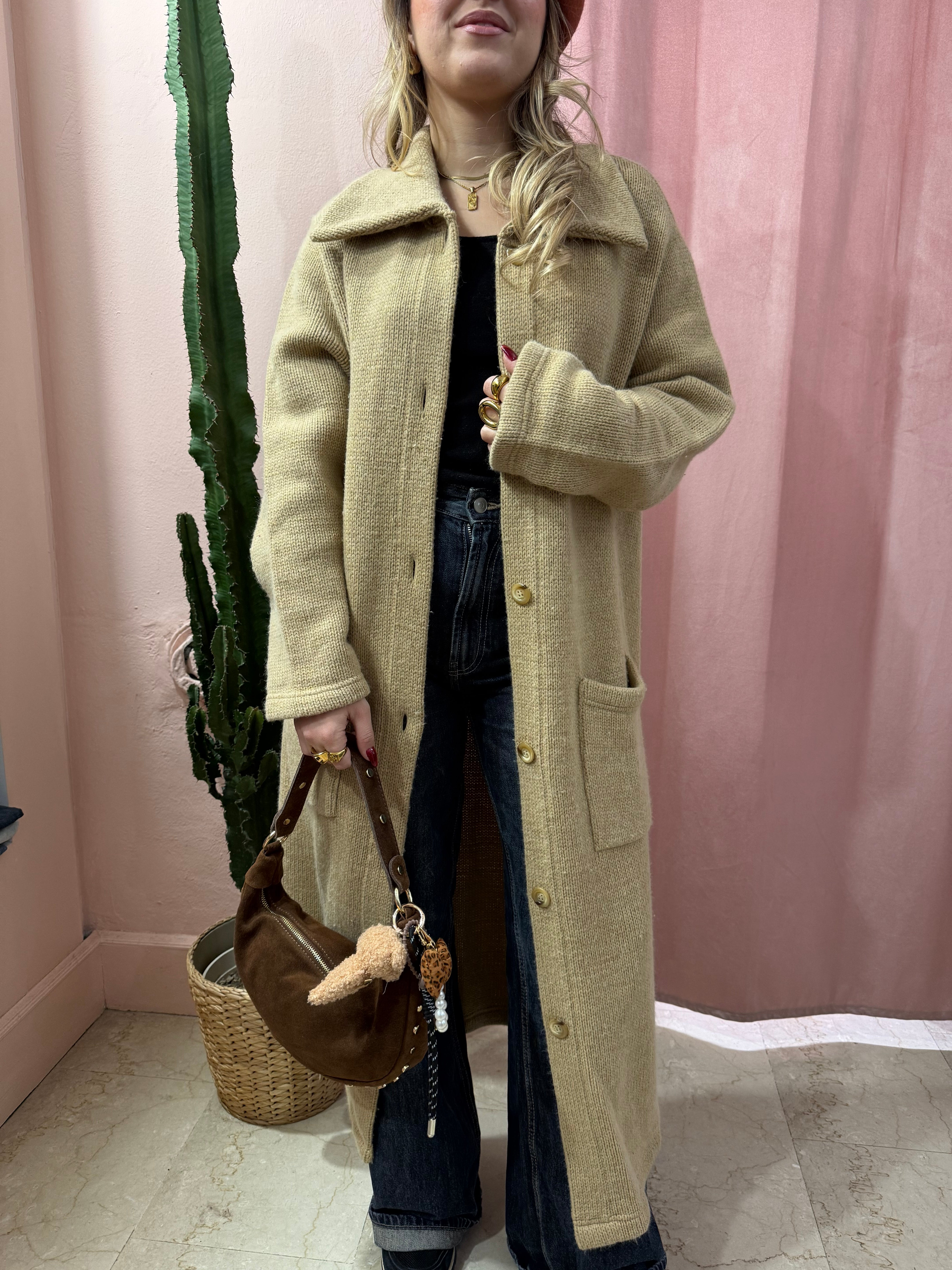 Maxi cardigan beige in lana