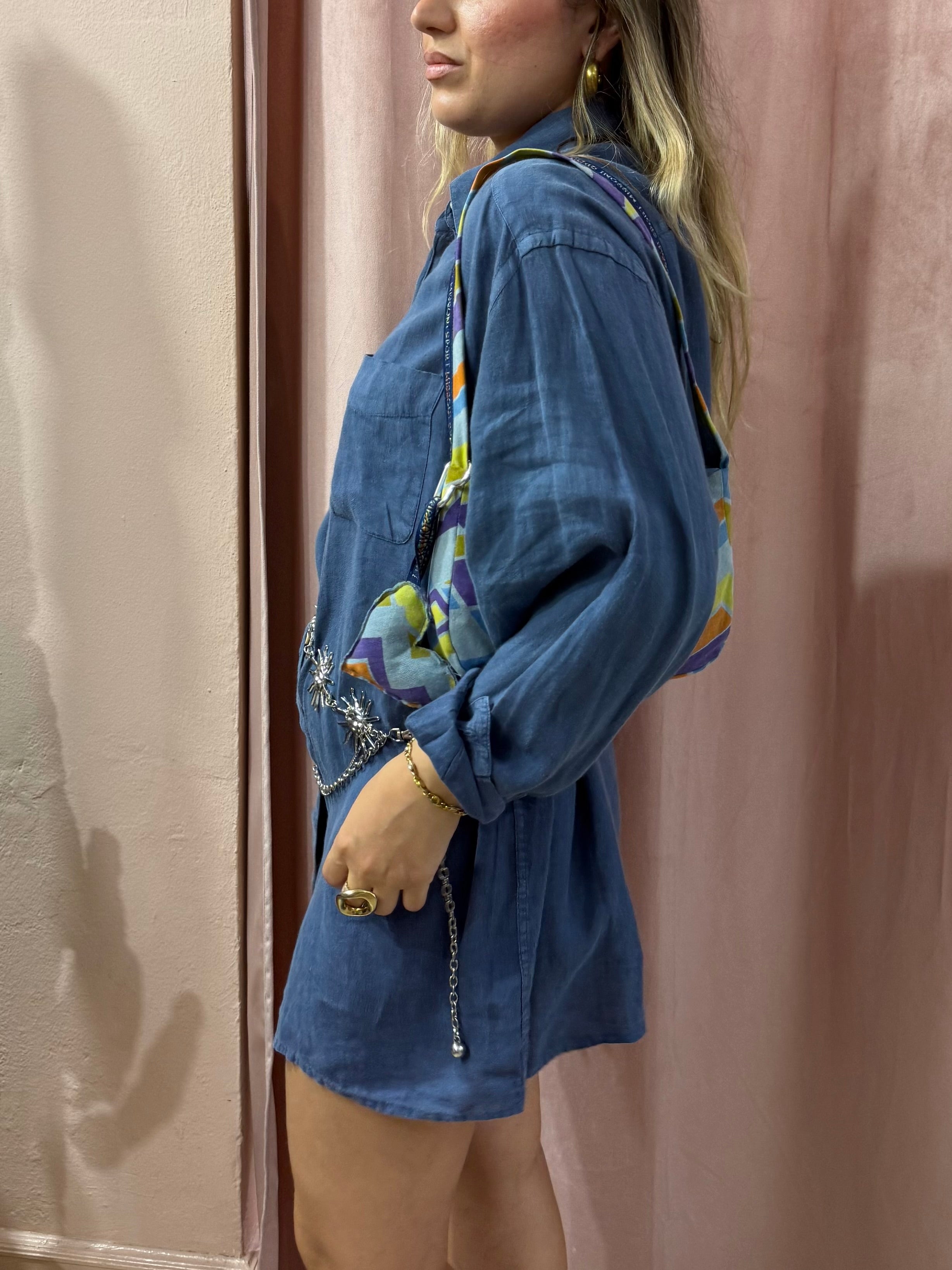 Camicione Max Mara blu in puro lino