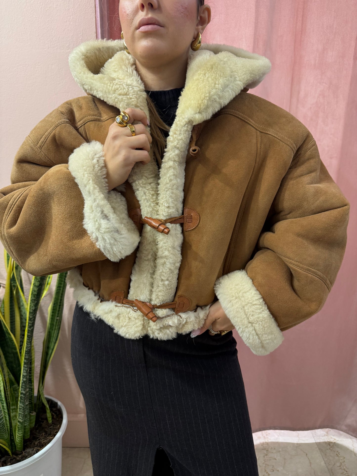 Montone vintage crop con cappuccio