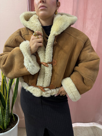 Montone vintage crop con cappuccio