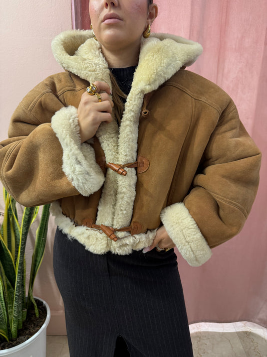 Montone vintage crop con cappuccio