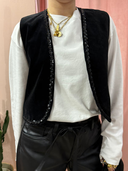 Gilet in ciniglia con paillettes nero