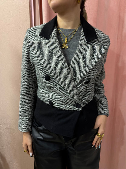 Blazer crop spigato in lana