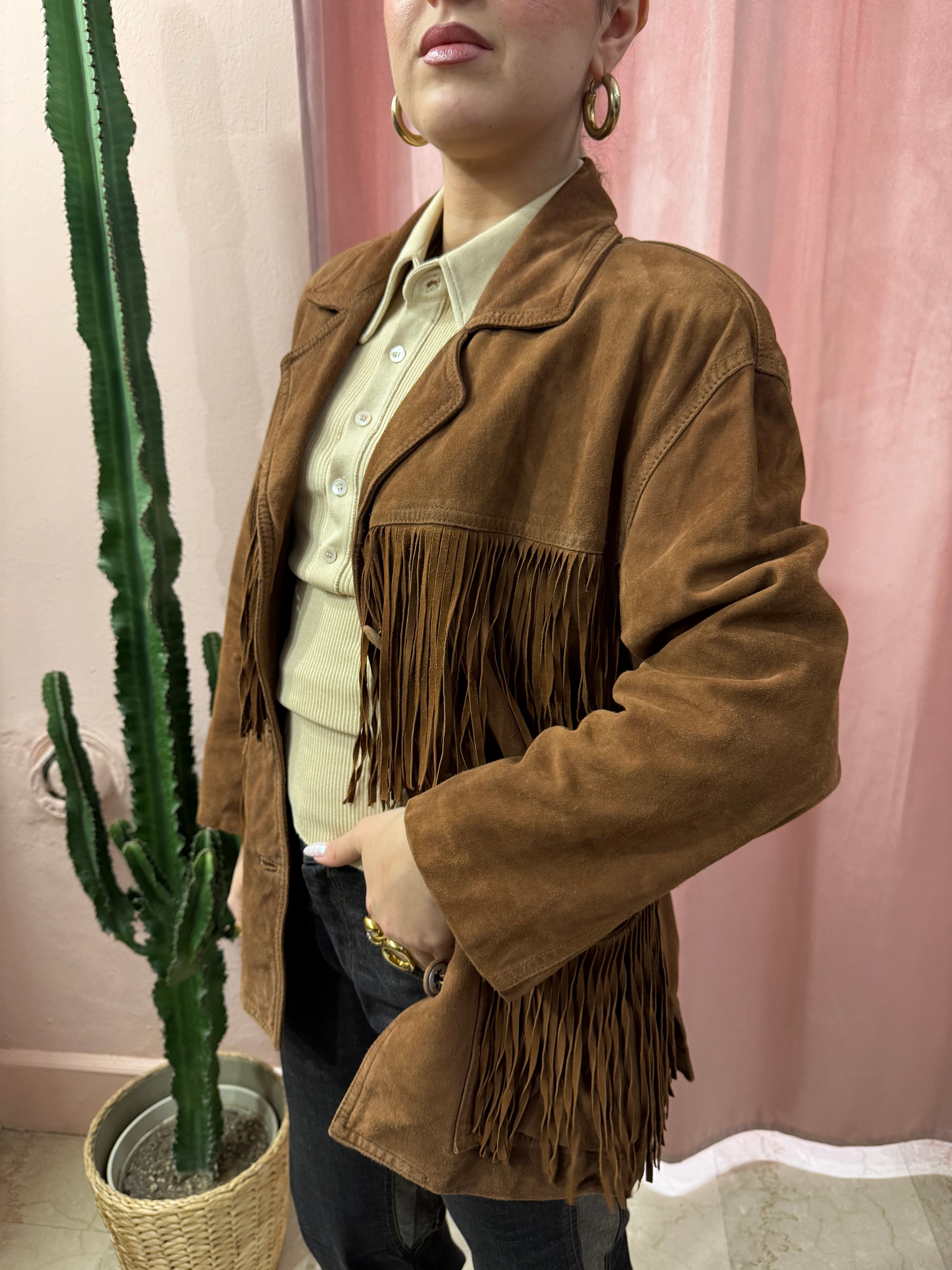 Giacca in vera pelle scamosciata con frange