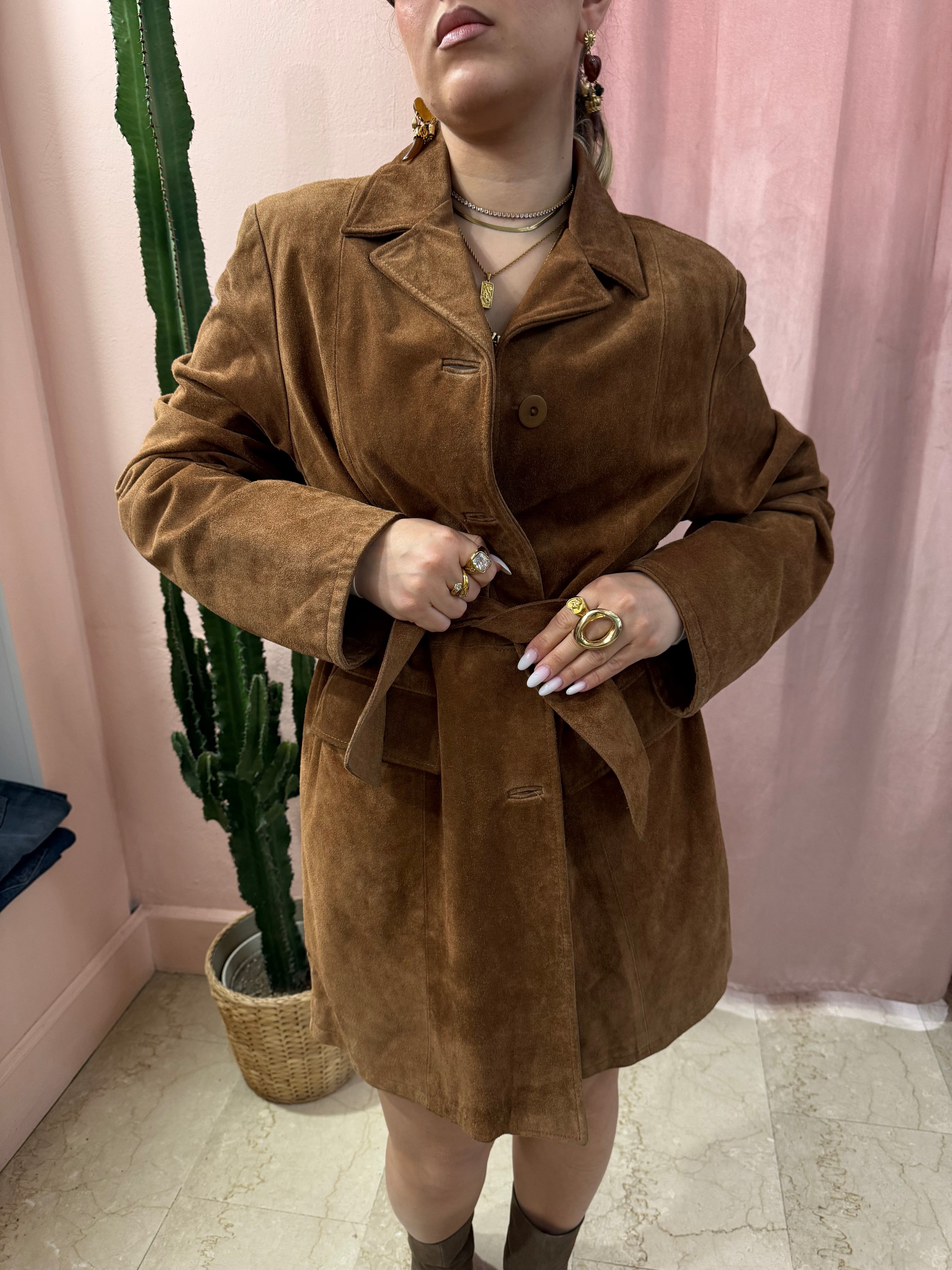 Trench in pelle scamosciato