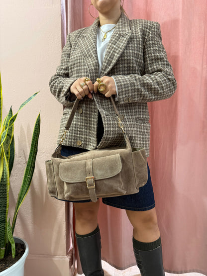 Borsa in vera pelle scamosciata taupe