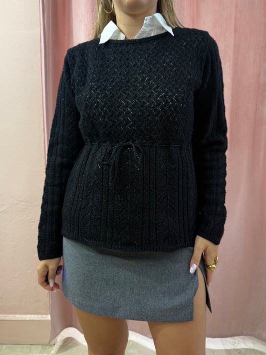 Maglione in lana nero con dettaglio fiocco