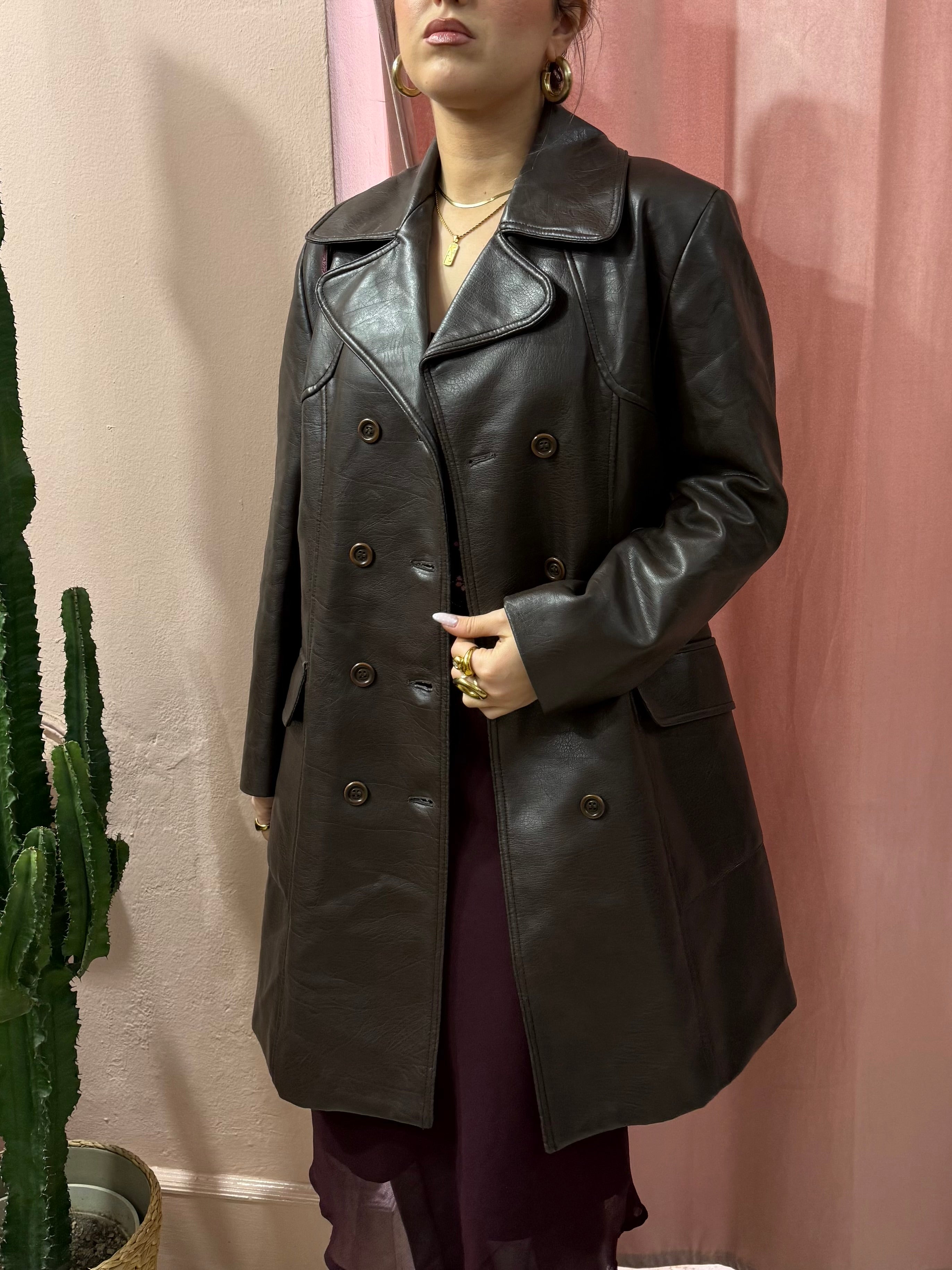 Trench vintage in vera pelle cioccolato