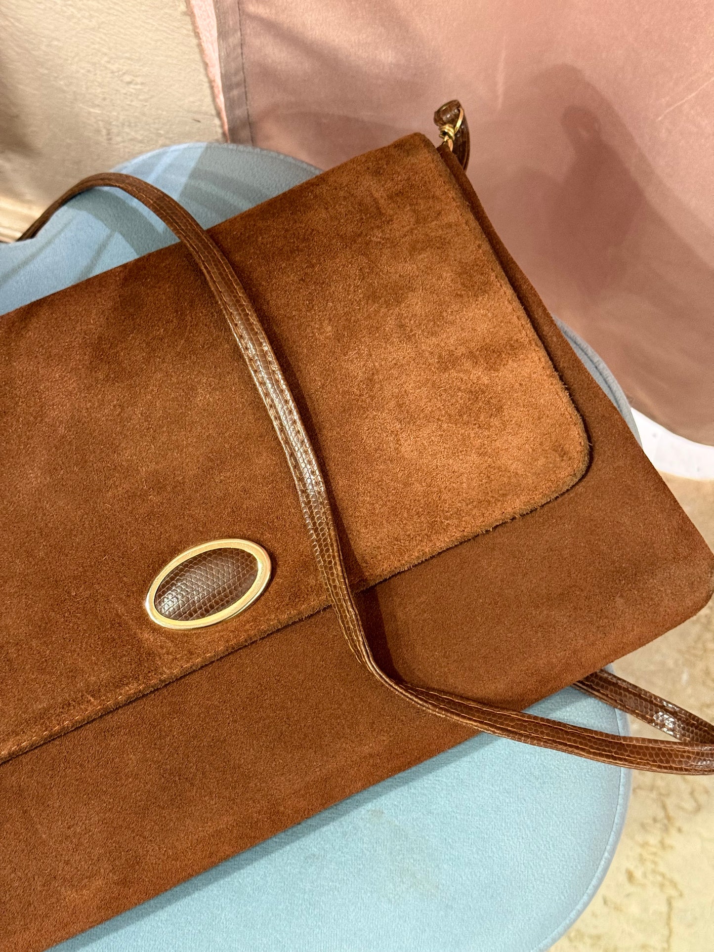 Pochette in vera pelle scamosciata