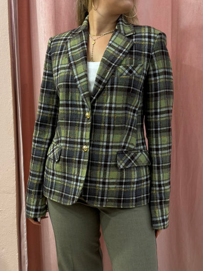 Blazer tartan sul verde in pura lana