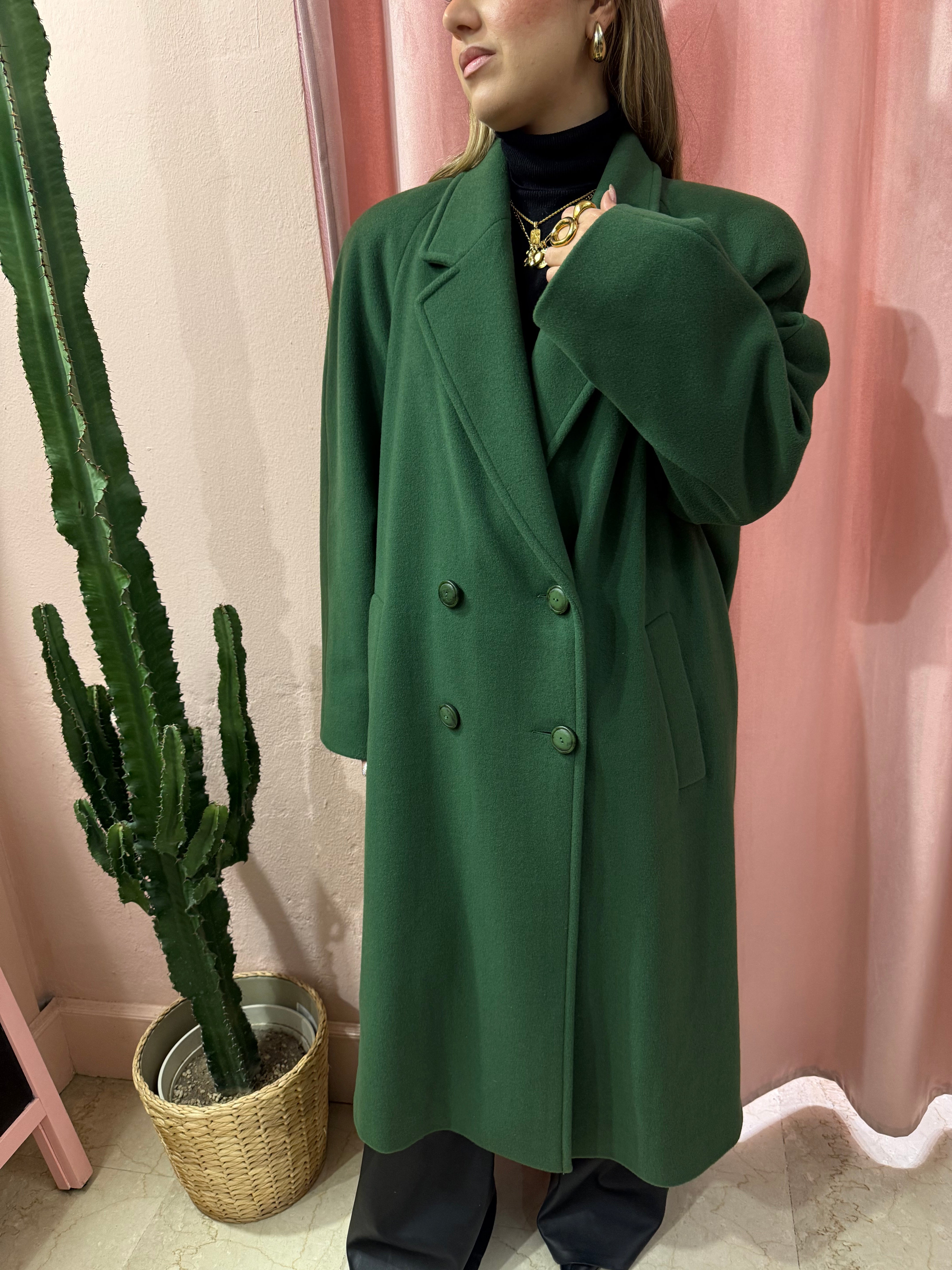 Maxi cappotto in lana verde