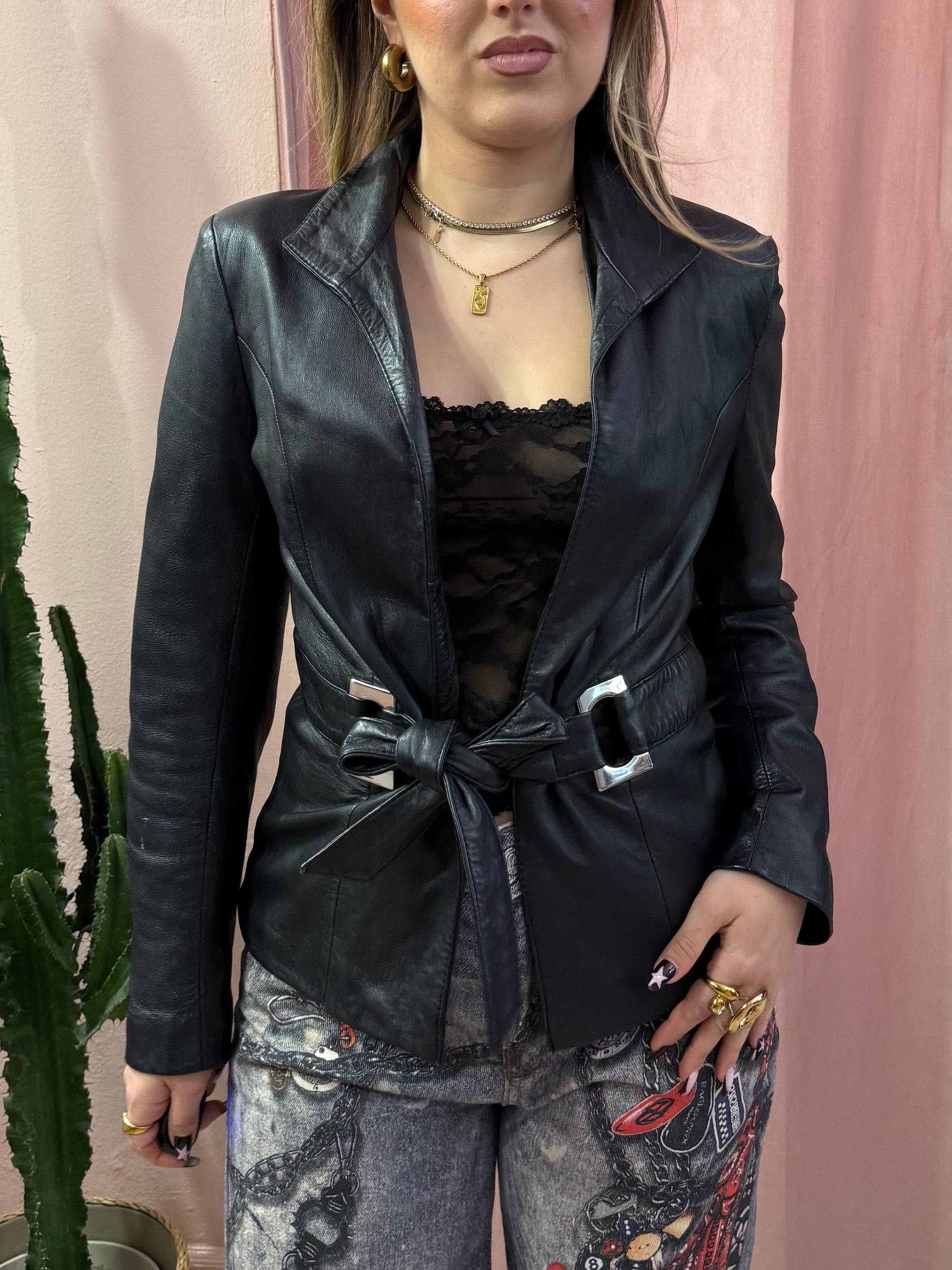 Blazer in pelle con dettaglio