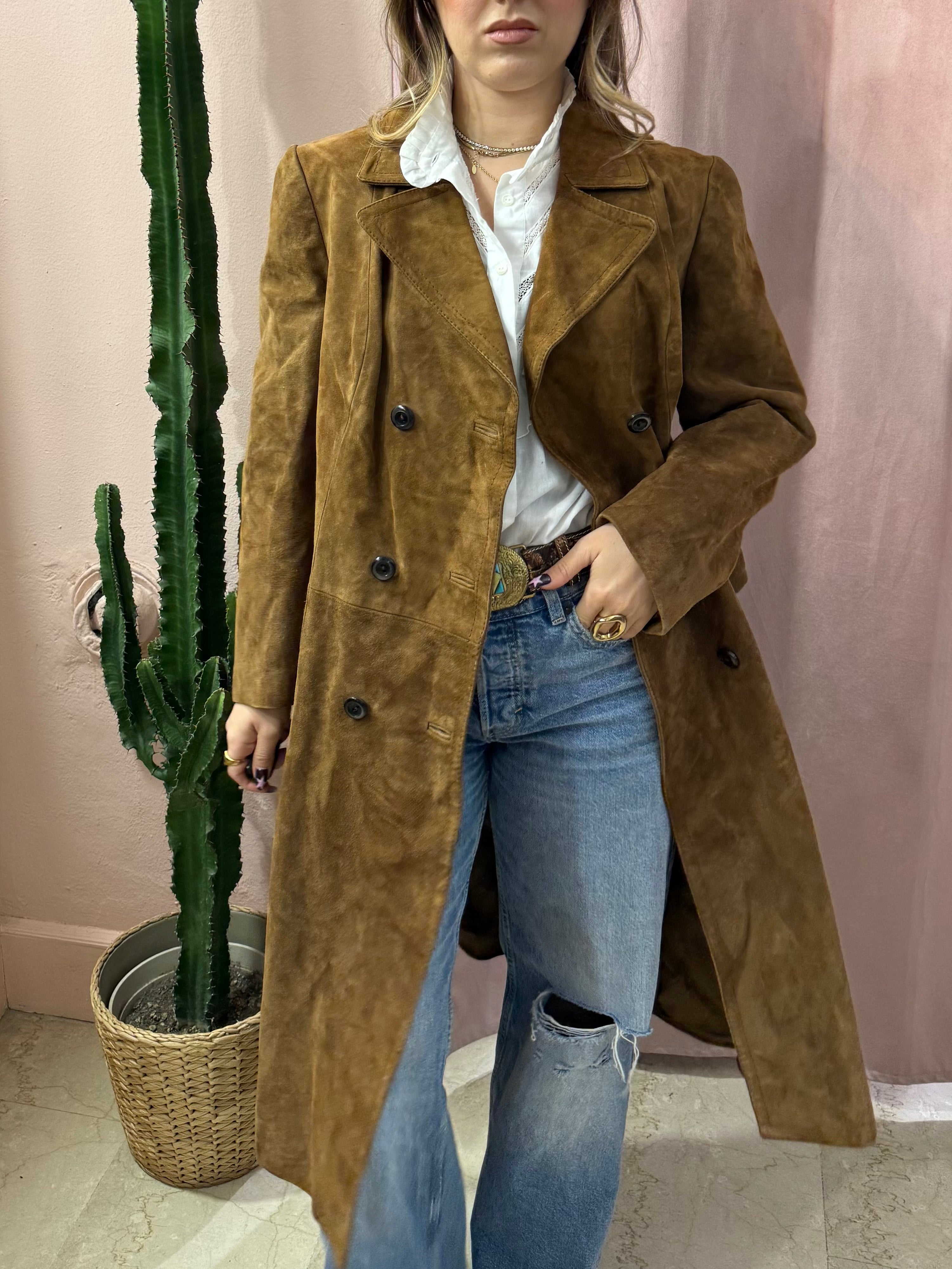 Trench scamosciato in pelle