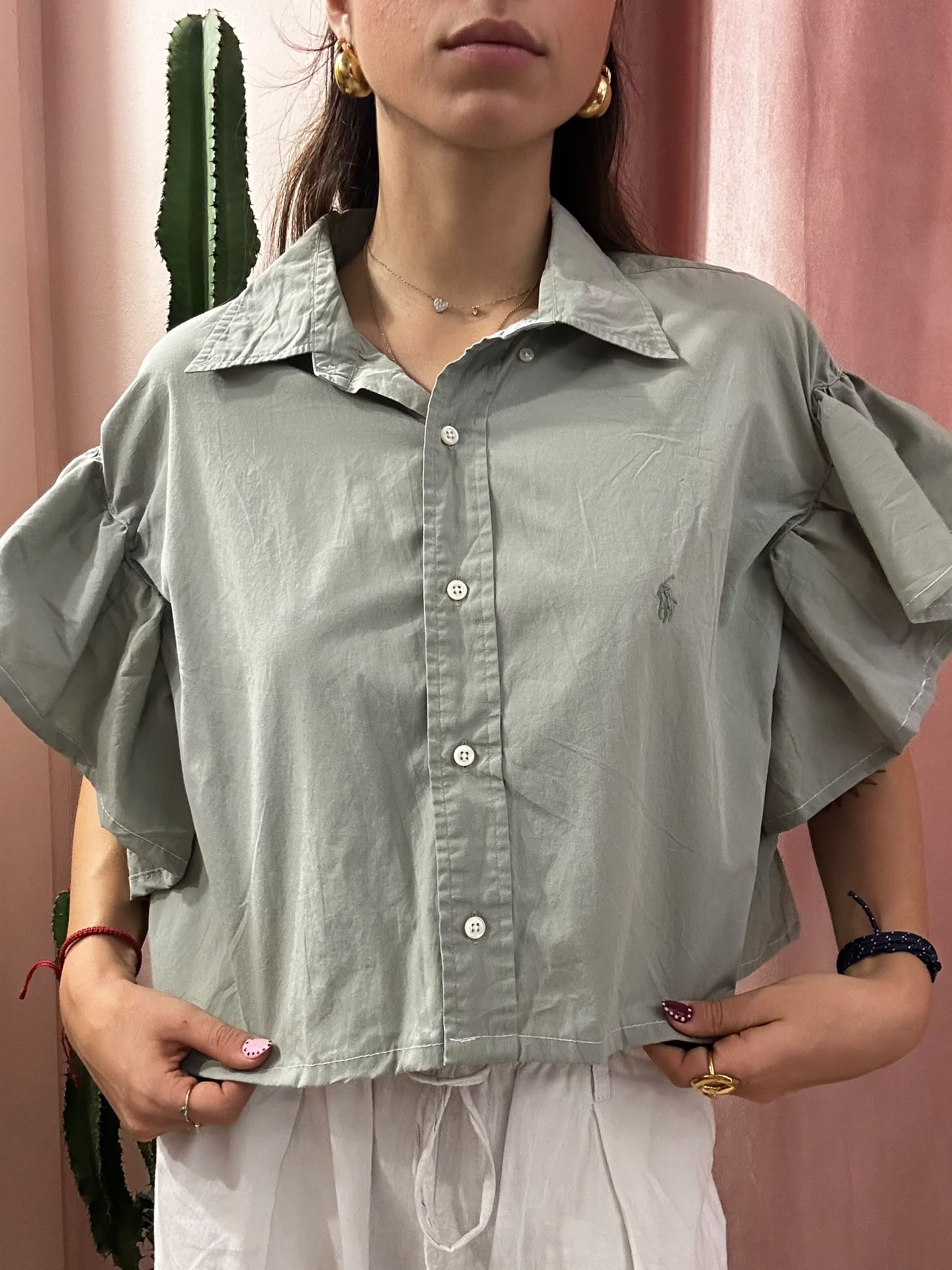 Camicia Ralph Lauren upcycling volant verde salvia