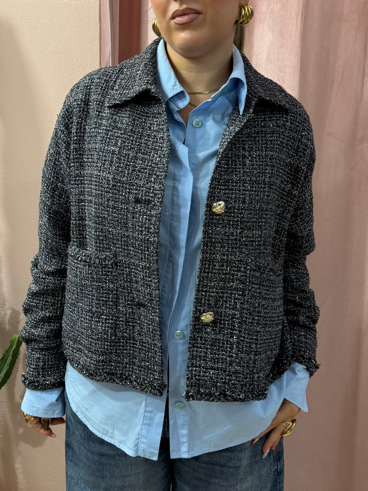 Giacca Emme Marella effetto tweed cotone e lana