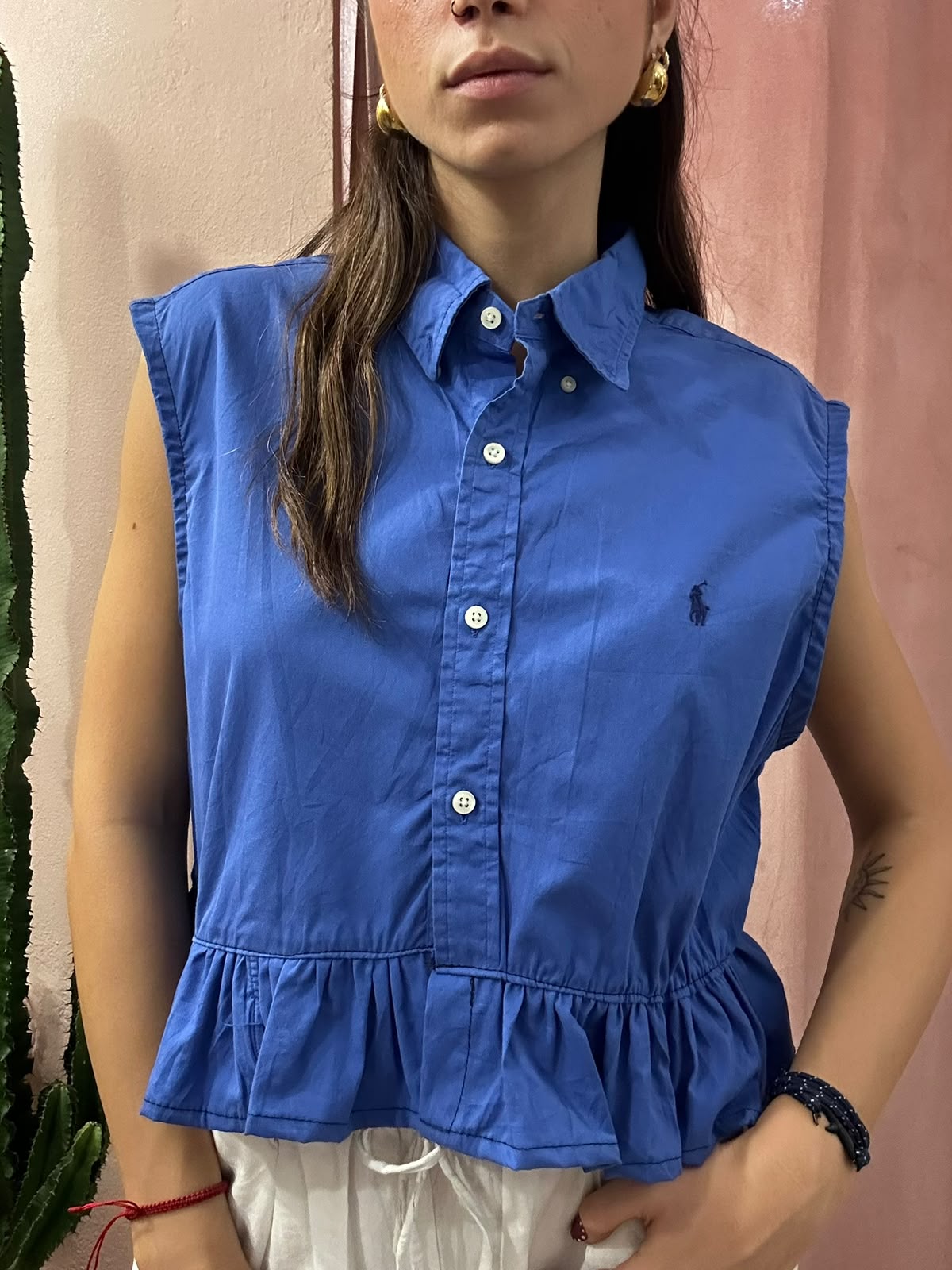 Camicia Ralph Lauren upcycling volant royal blu