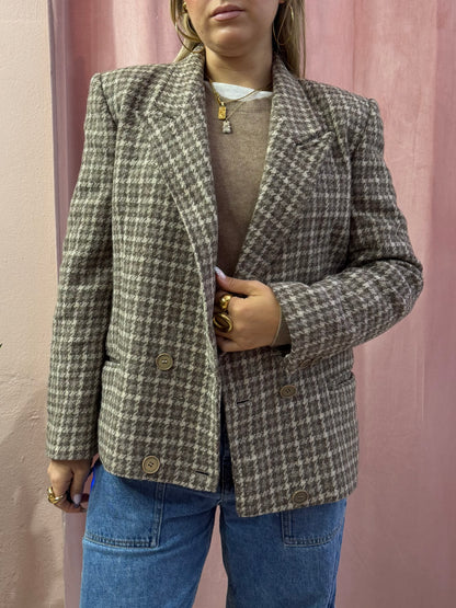 Blazer vintage pied de poule in lana