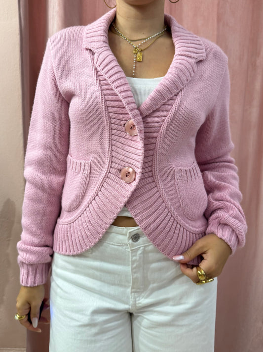 Cardigan rosa anni 2000 in lana
