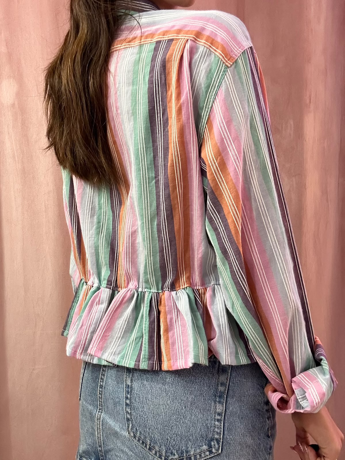 Camicia Lacoste upcycling multicolor a righe volant