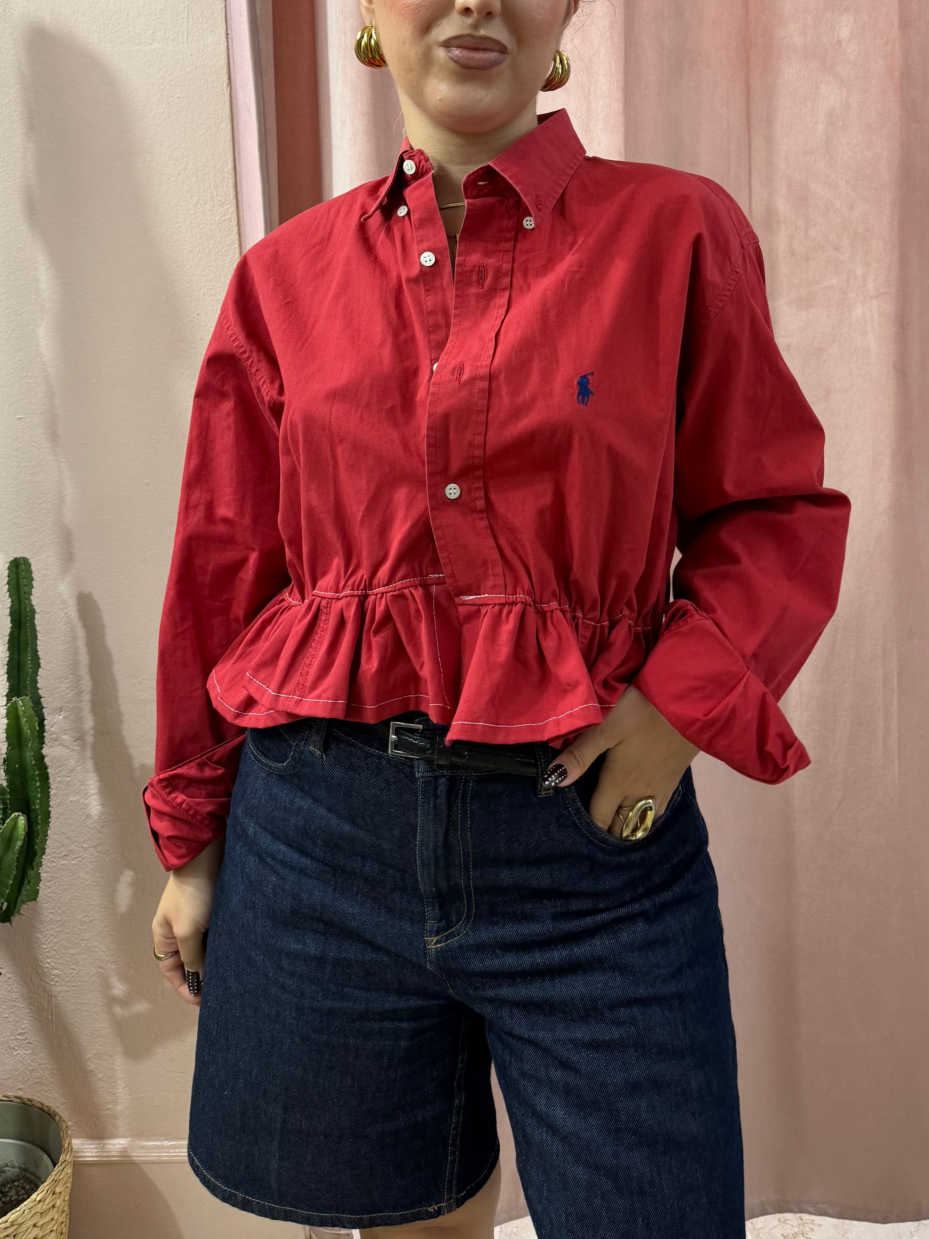 Camicia Ralph Lauren upcycling volant rossa