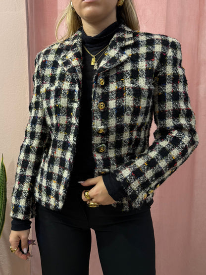 Blazer vintage a quadri bianco e nero