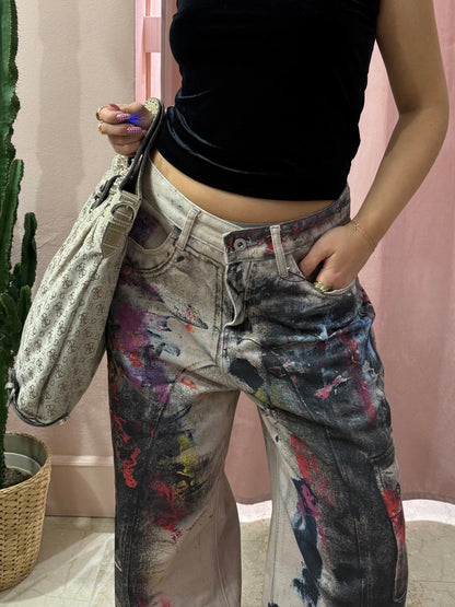 Pantalone wide leg effetto vernice