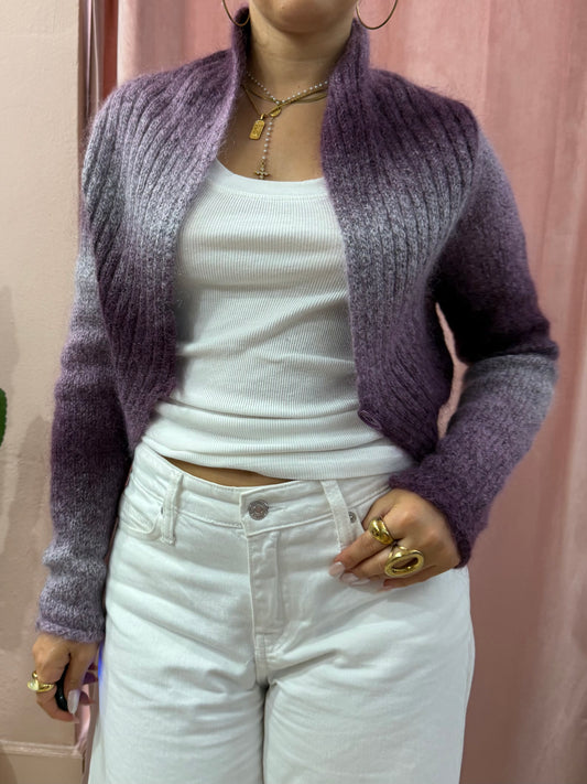 Cardigan viola sfumato lavorato a maglia