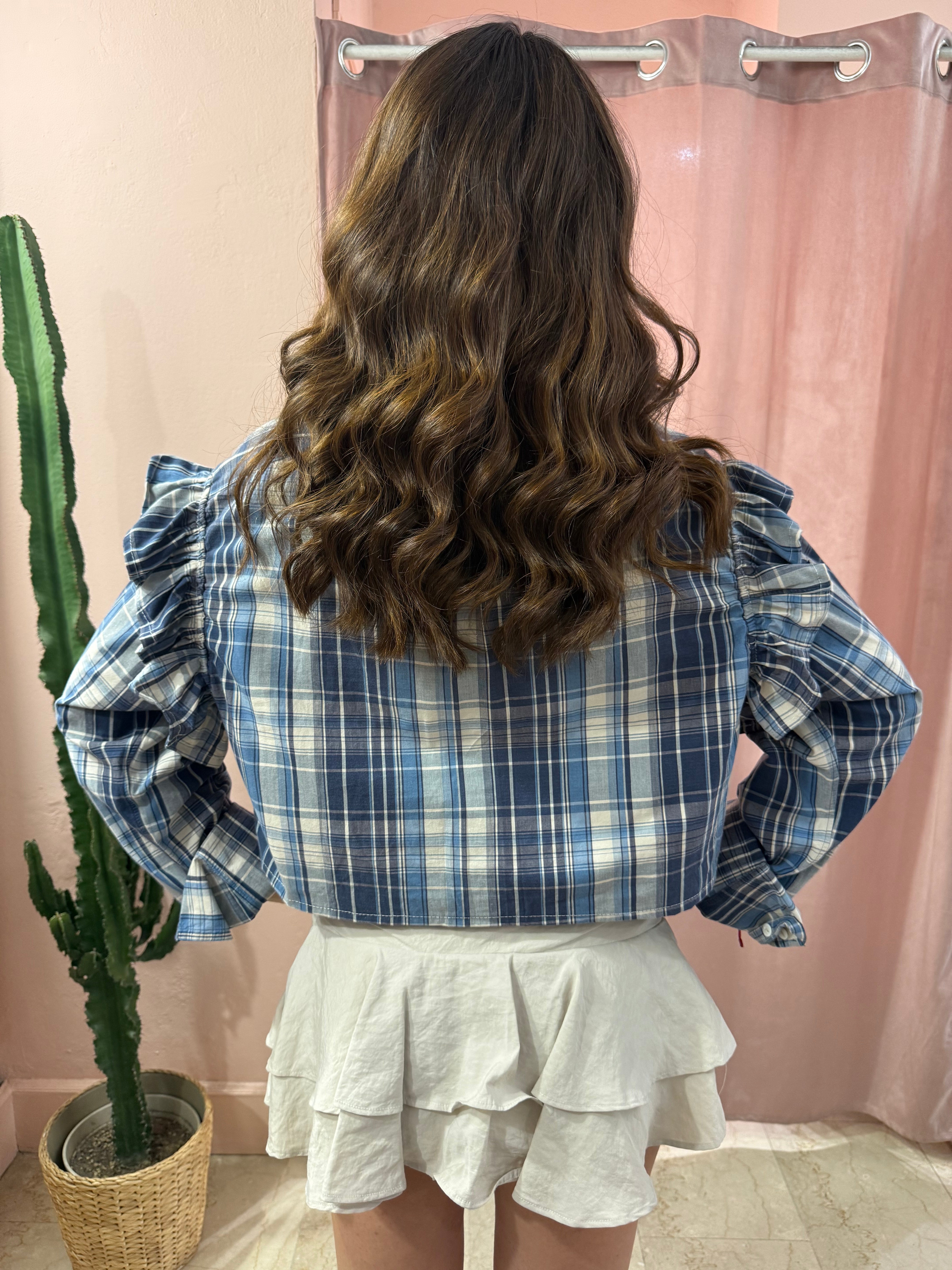 Camicia Ralph Lauren upcycling quadri blu e beige