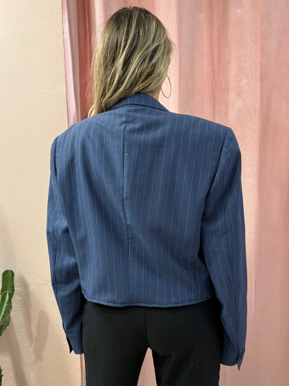 Blazer crop gessato blu Corneliani