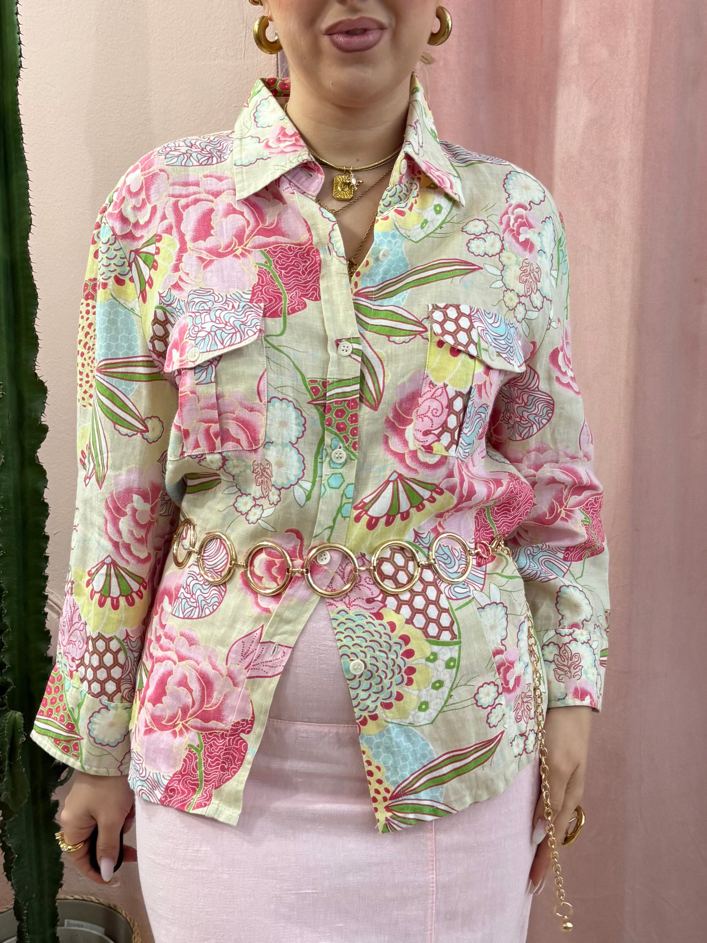 Camicia in fantasia in puro lino