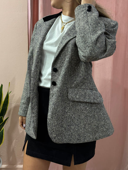 Blazer mélange dettaglio collo in velluto nero