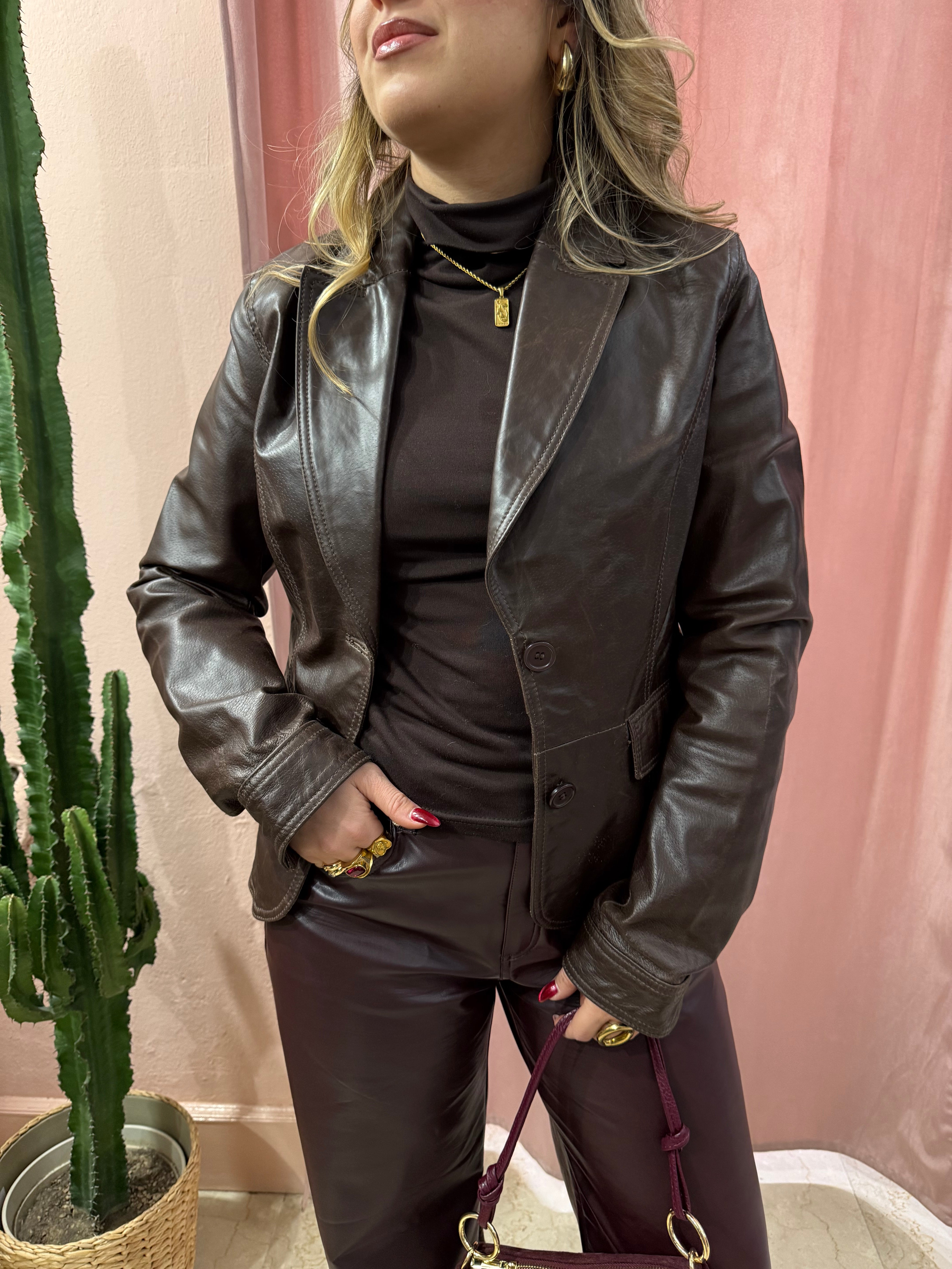 Blazer cioccolato in vera pelle