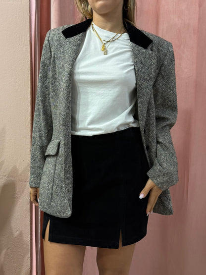 Blazer mélange dettaglio collo in velluto nero