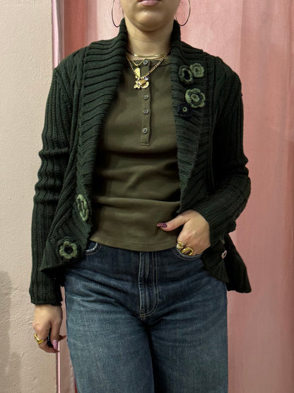 Cardigan verde 00s applicazioni fiori