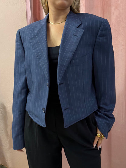 Blazer crop gessato blu Corneliani