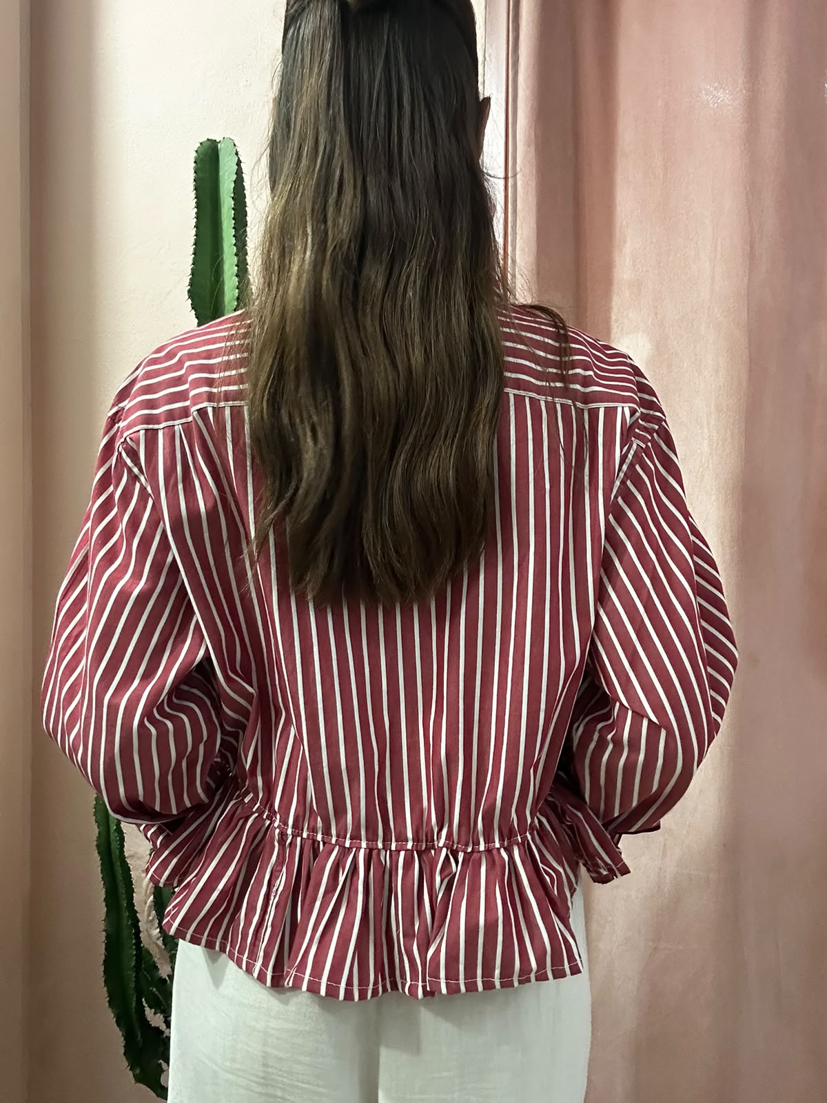 Camicia Tommy Hilfiger upcycling volant bordeaux a righe