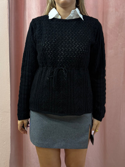Maglione in lana nero con dettaglio fiocco