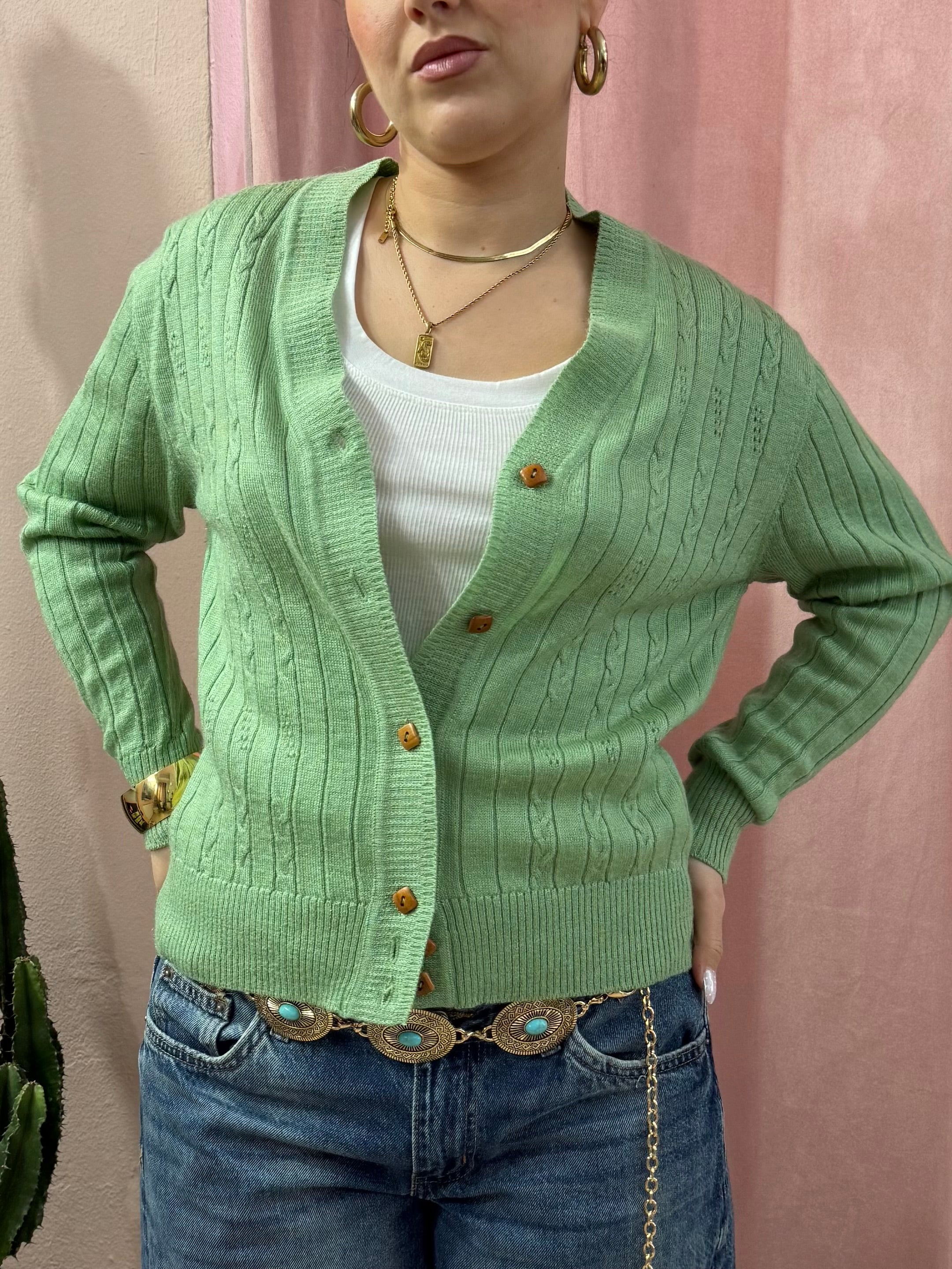 Cardigan in lana verde menta