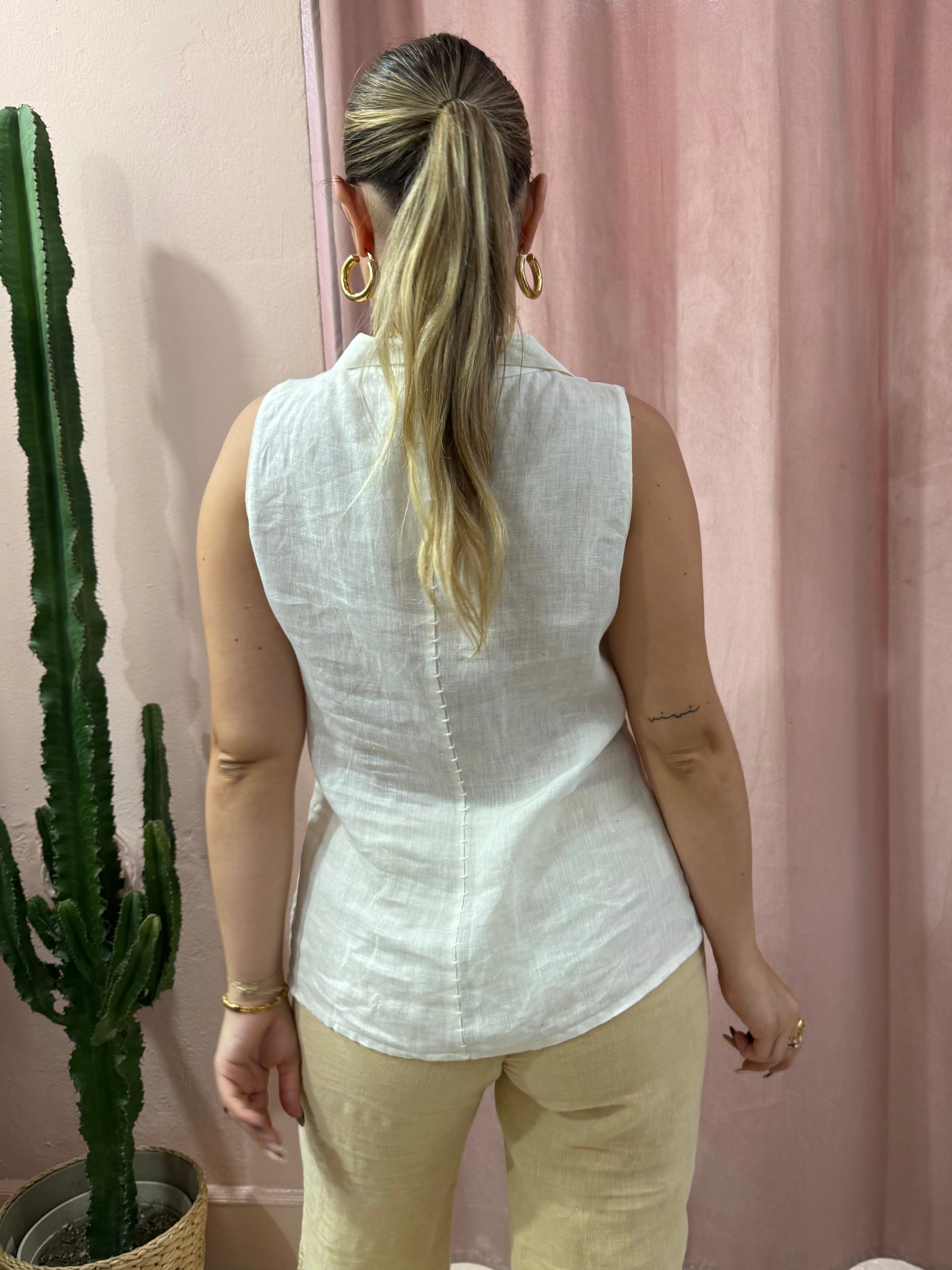 Camicia in puro lino cuciture a vista