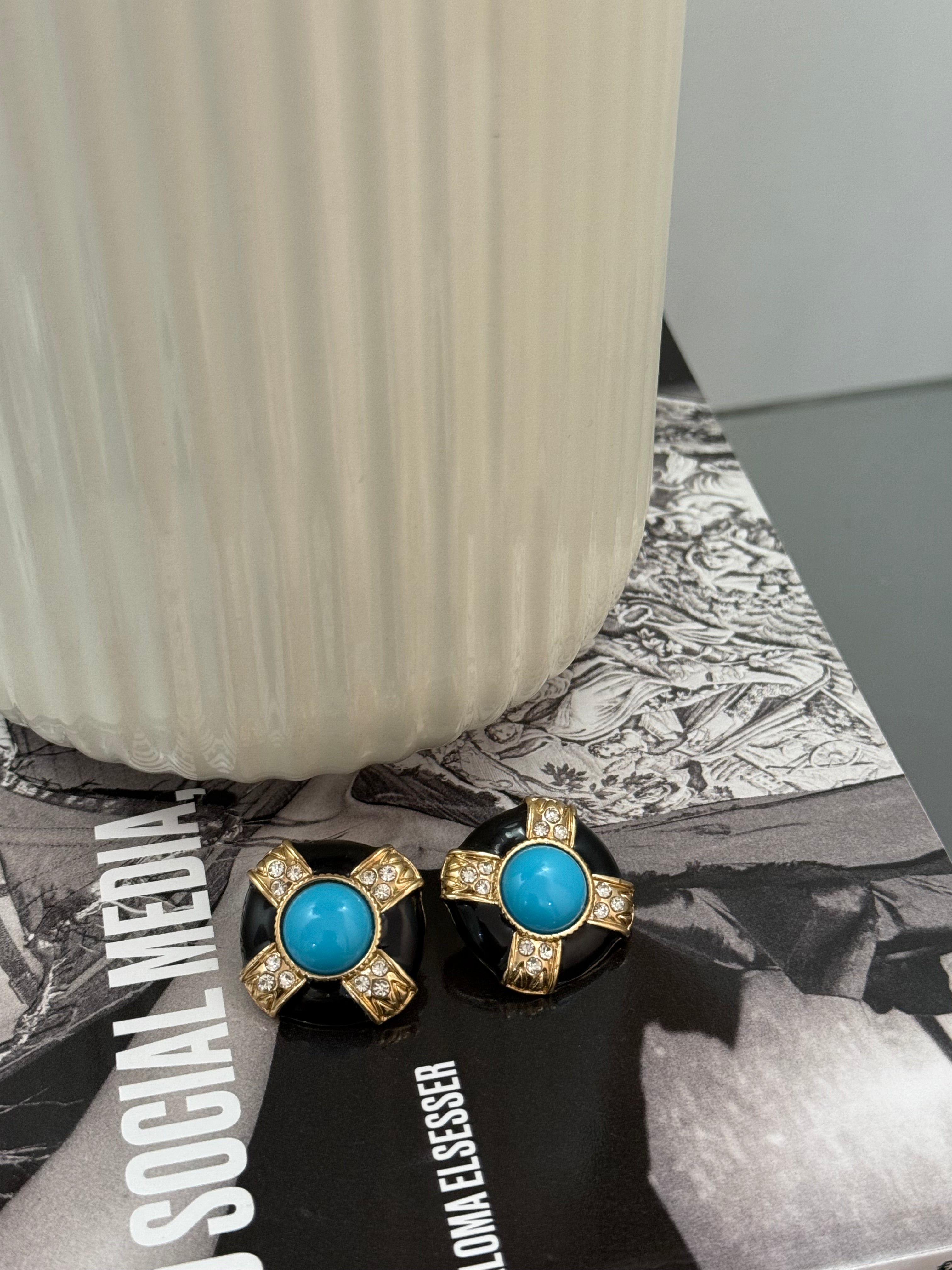 Orecchini squadrati neri pietra azzurra - solo online