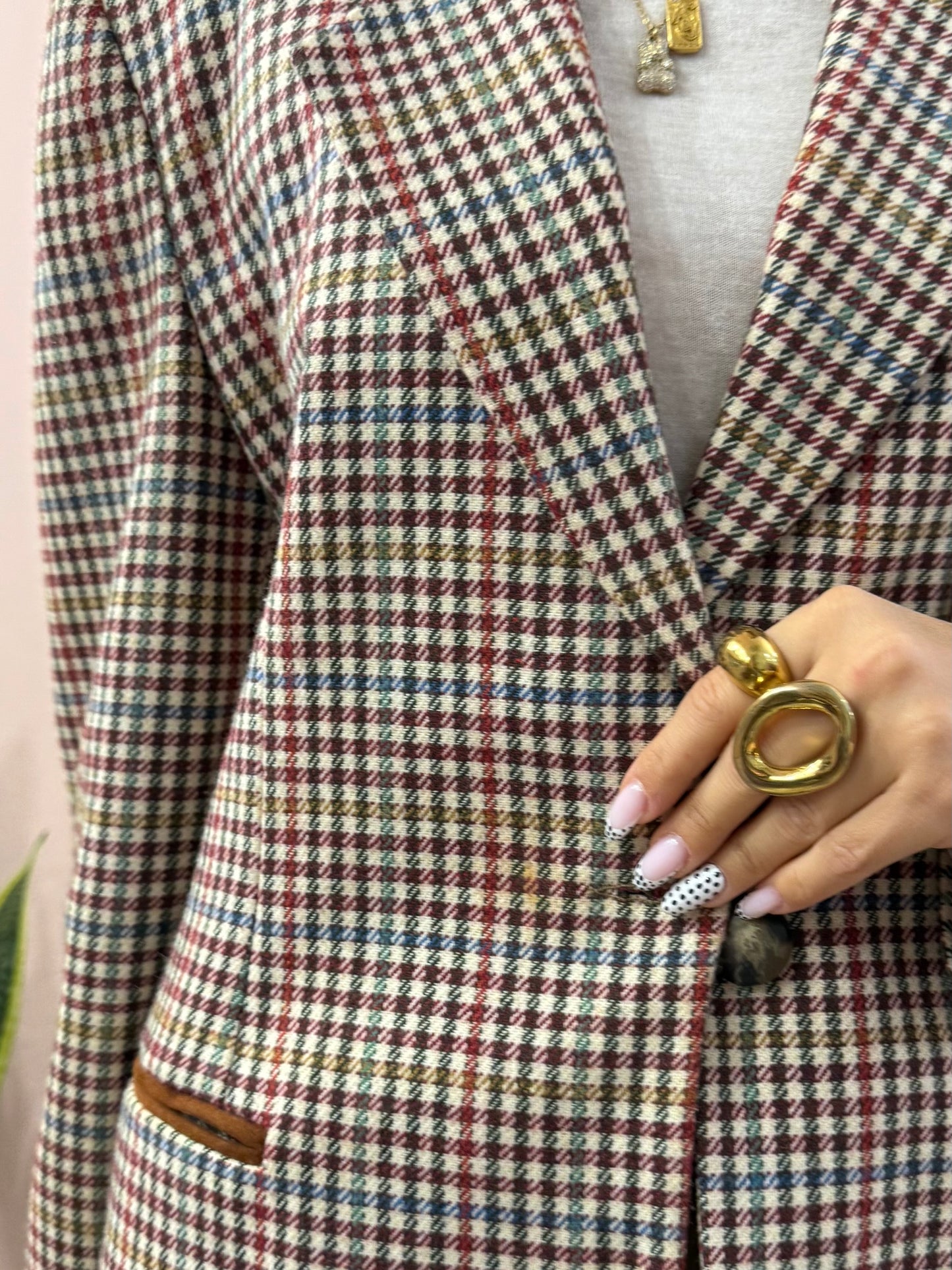 Blazer vintage a quadretti in misto lana