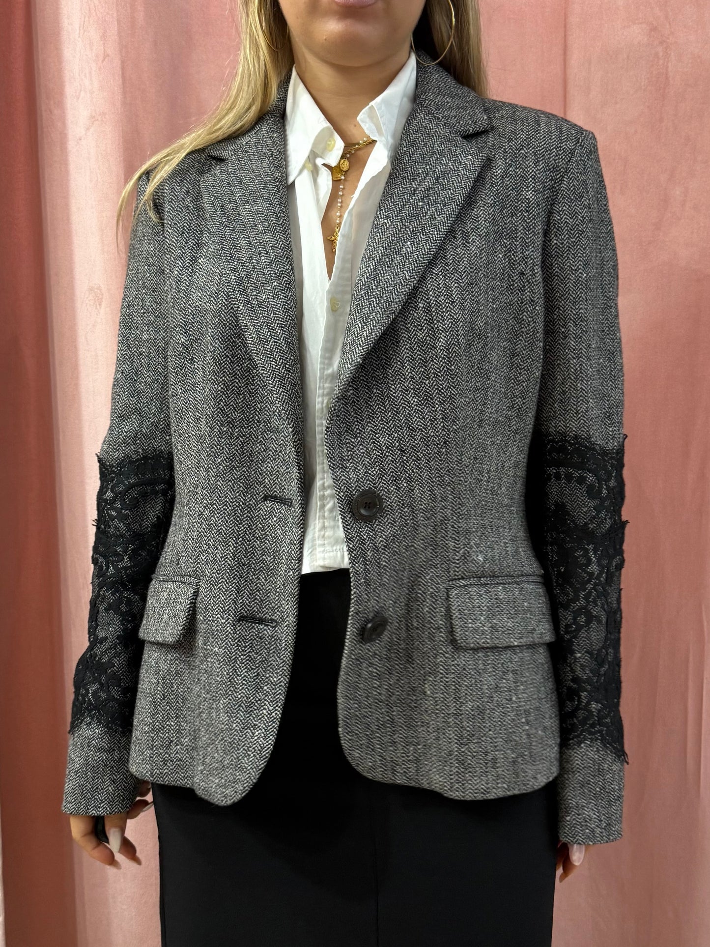 Blazer mélange dettaglio pizzo
