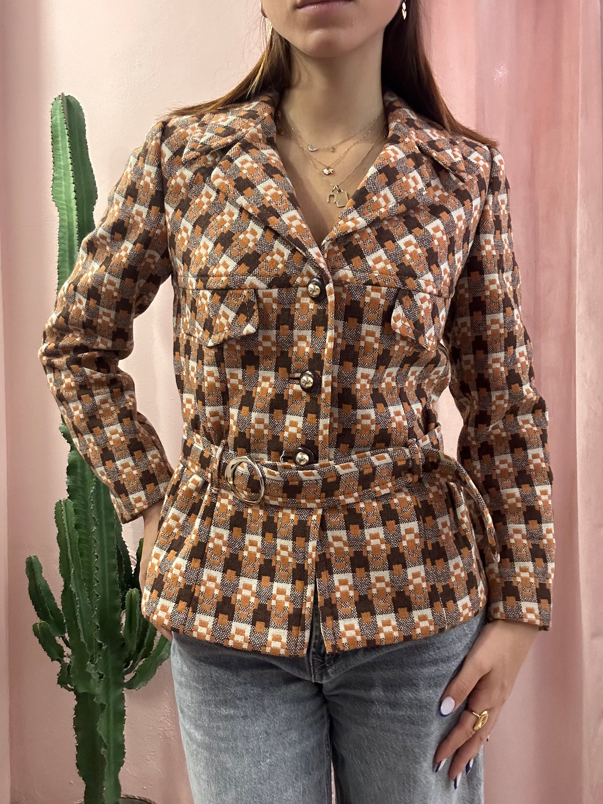 Blazer giacca a quadri con fantasia anni 70